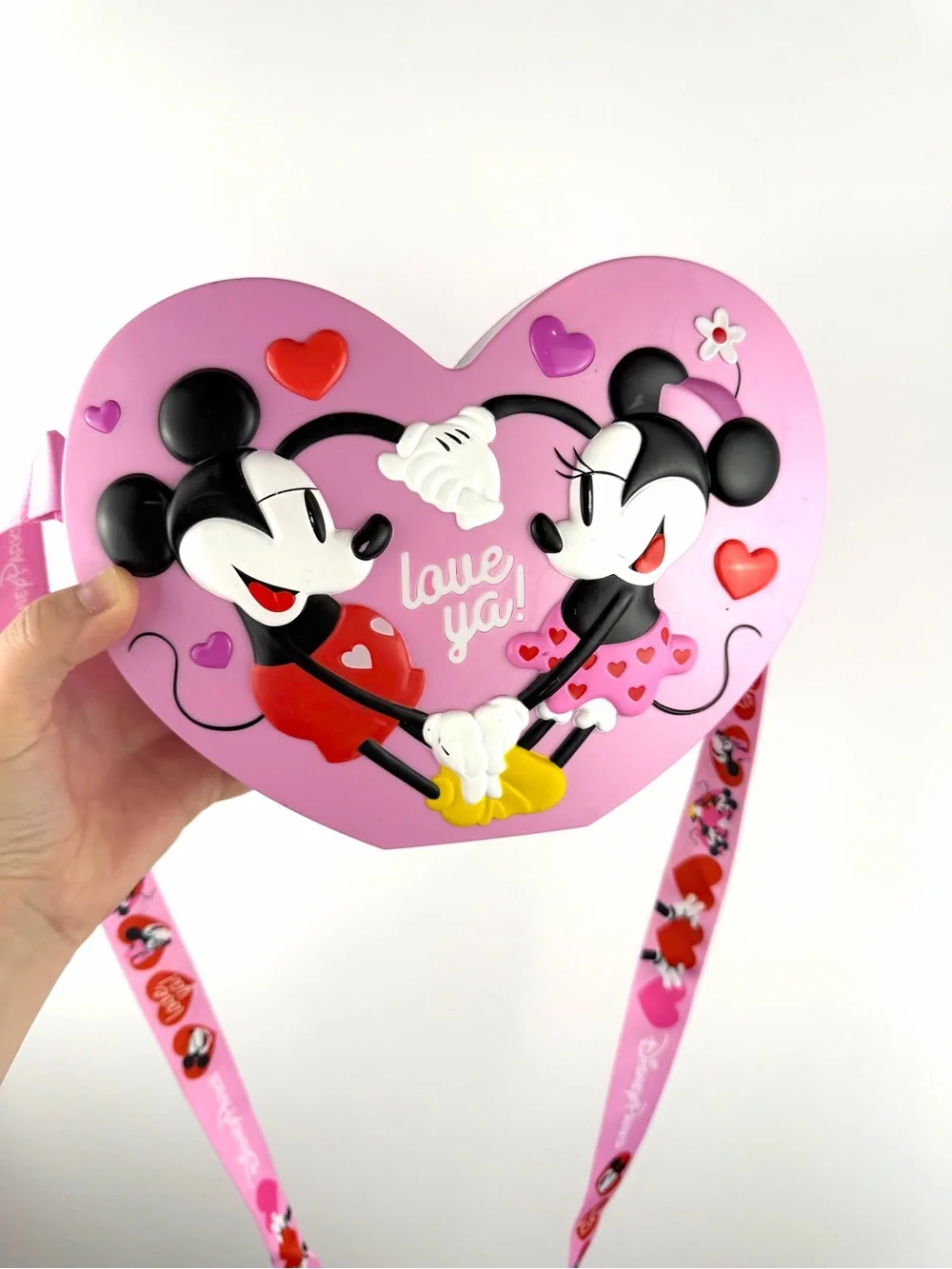 Disney Parks Mickey Minnie Love Ya Heart Light Up Popcorn Bucket Crossbody Bag